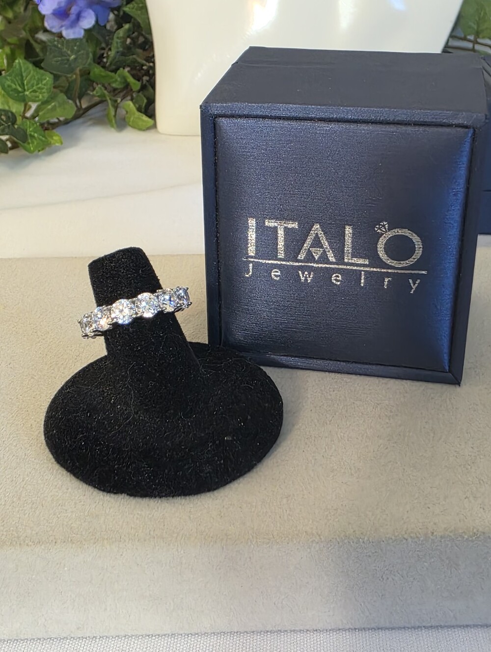 Italo Eternity Round Created White Sapphire Wedding Band 925 Silver Size 5